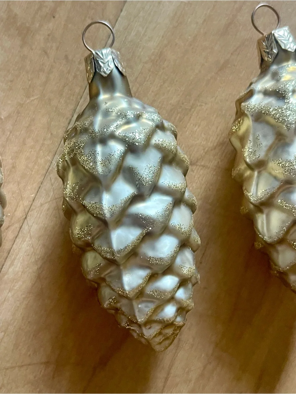 Vintage Pinecone Christmas Ornament Gold Glitter 3.25  Cottagecore Holiday